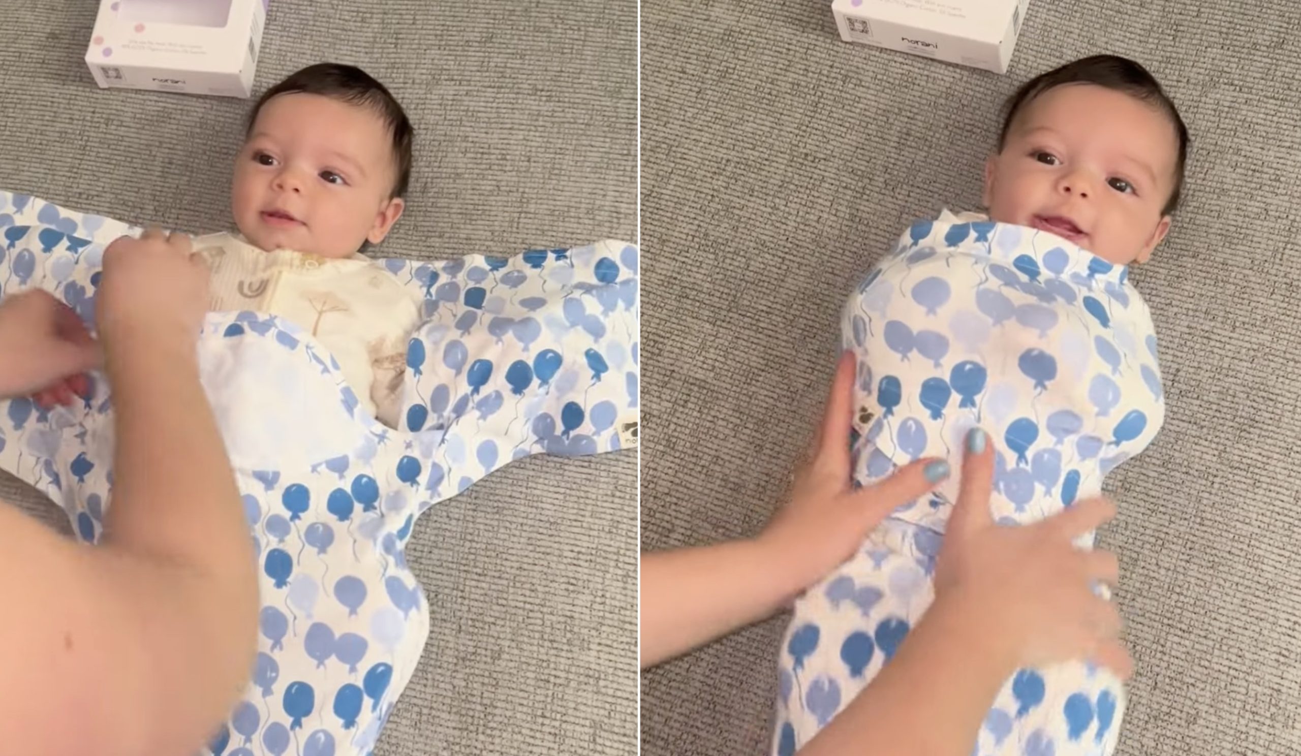 This baby loves to be swaddled. He’s so excited about it. My Cute Babies