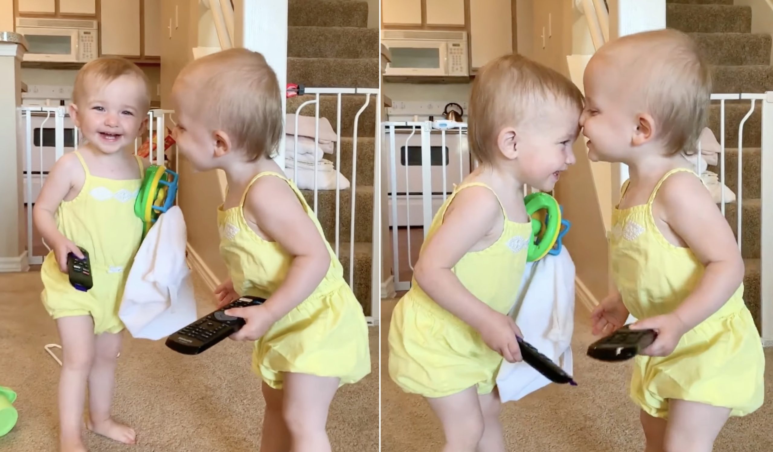 A beautiful bond of joy : Twin sisters show their love to each other 