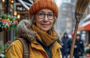 By mistaking the handbags on the tram, the cleaning lady ended up